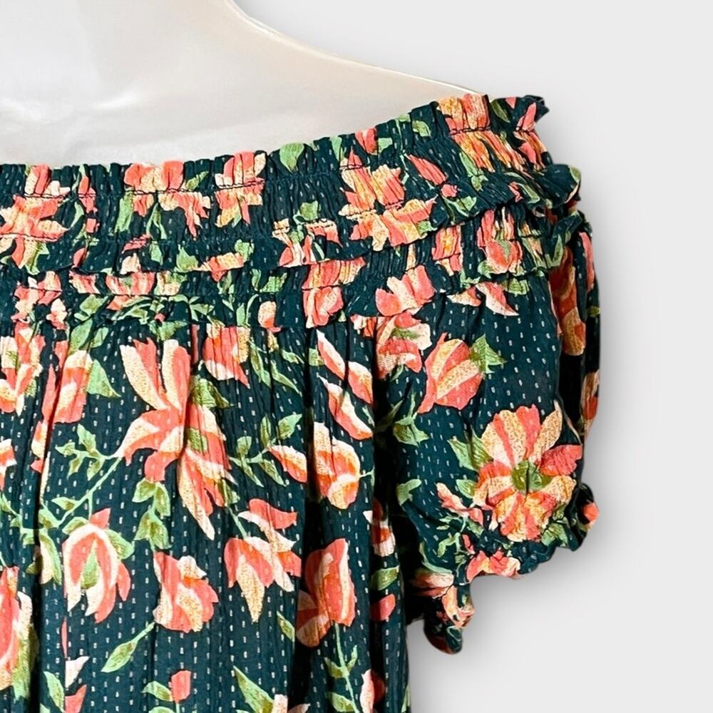 FREE PEOPLE suki floral off the shoulder top green pink size small casual summer - Picture 4 of 8